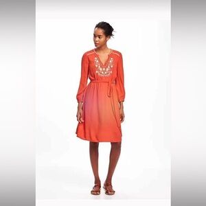 🌟3/$20🌟 Old Navy Tangerine/Coral embroidered dress with Bishop Sleeves